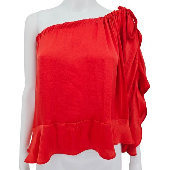 Free People Off-Shoulder Drawstring Flutter Top Coral XS - Picture 1 of 8